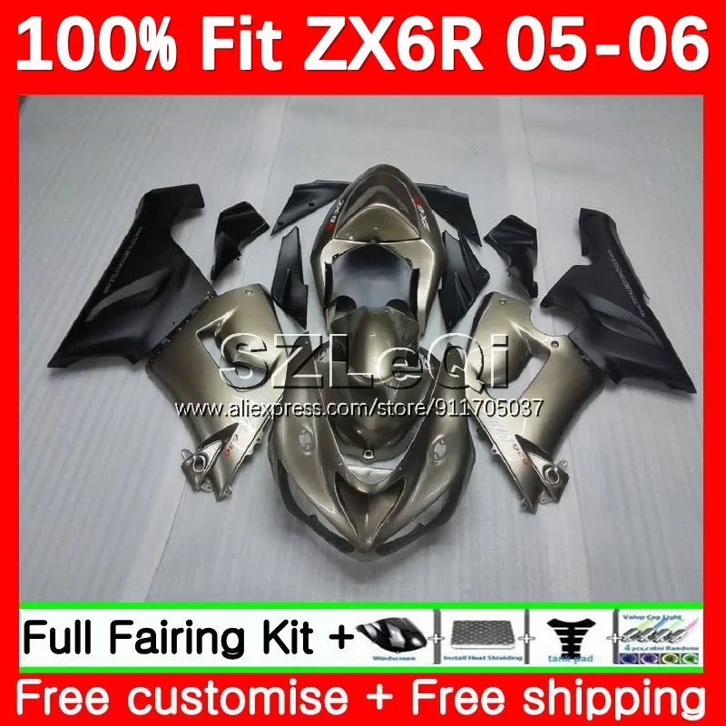 Injection Fairing For KAWASAKI NINJA ZX 6R 636 6 R ZX636 ZX6R 05 06 3No.13 ZX-636 champagne 600CC ZX-6R 2005 2006 Body+Decal