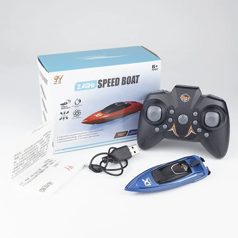 2,4 g Mini-Fernbedienungs-Schnellboot für Kinder, wiederaufladbar, wasserdicht, Hochgeschwindigkeits-Wettkampfboot, männlich und weiblich, schwarz, Technolo
