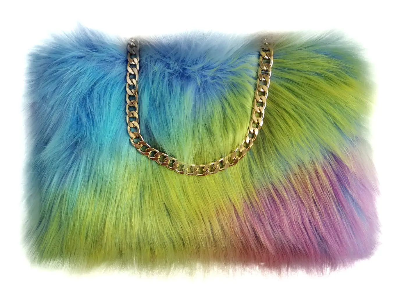 Faux Fox Fur Purse Fuzzy Handbags for Women Evening Handbags Al alloy Shoulder Strap Multicolor