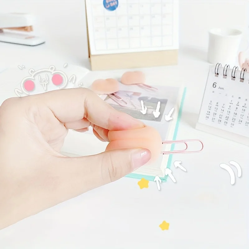 1pc Creative Pvc Soft Glue Decompression Paper Clip Color Cartoon Shape Shaped Metal Bookmark Paper Clip