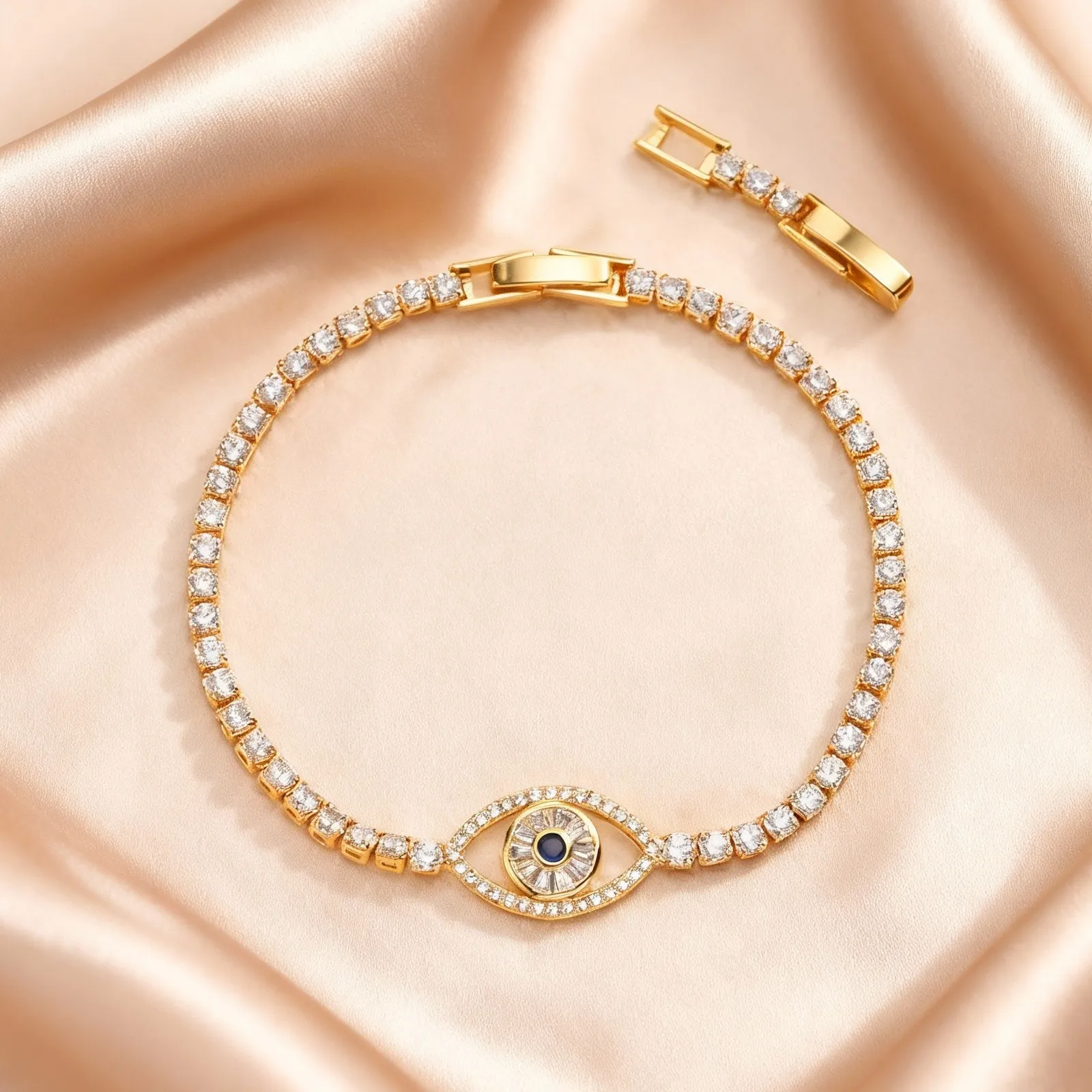 Dainty AAA Zircon Turkish Evil Eye Charm Bracelet Gold Plated Adjustable Tennis Chain Bracelets for Women Classic Luxury Jewelry