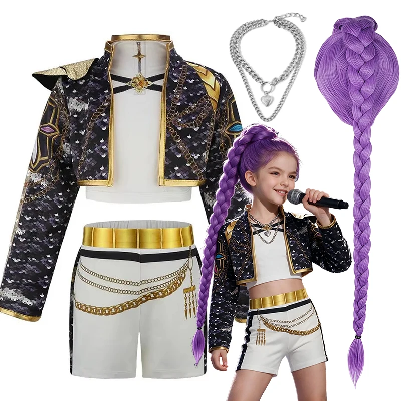 Kleinkind-Mädchen Sängerin Show Cosplay Outfit 3-teiliges Set Mantel Weste Hose Kinder Bühnenauftritt Verkleidungs-Partykostüm