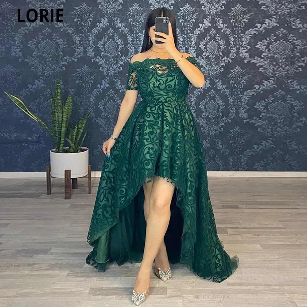 

LORIE Royal Green Lace High Low Vintange Prom Dresses 2022 Leg Slit Strapless Sleeveless Party Dresses Robe De Soirée De Mariag