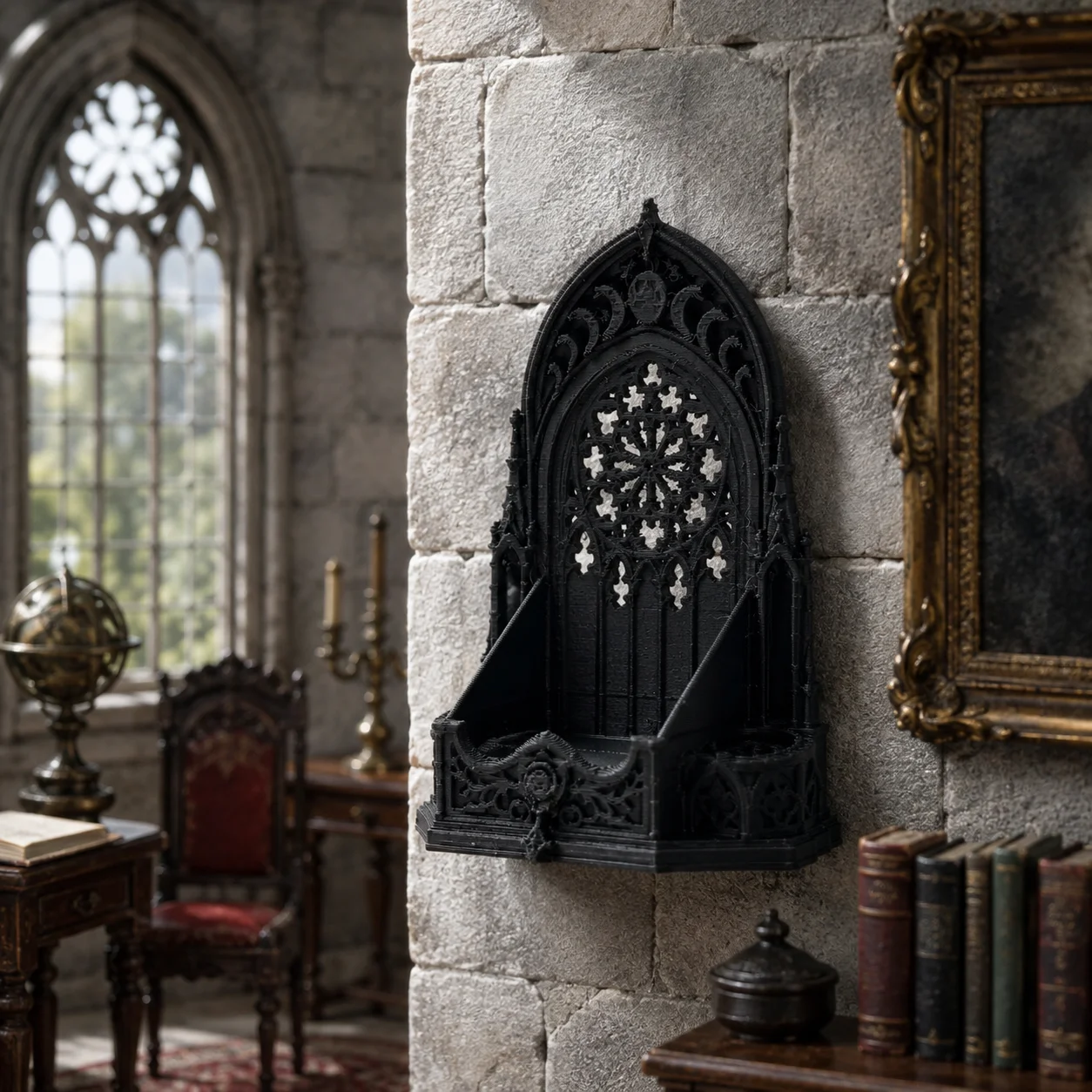 Gothic Cathedral Arch mini Display Stand Diorama, Rose Window Hollow Base Suitable for Dollhouse Scene Decoration