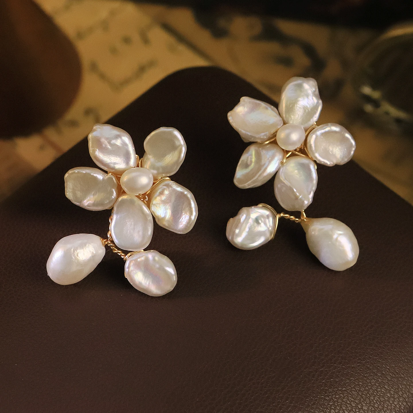 Genuine Baroque Freshwater Pearl Flower Earring for Women Daily Wedding Gift Original Design Handmade Woven Earring Fashion Jewe view 5