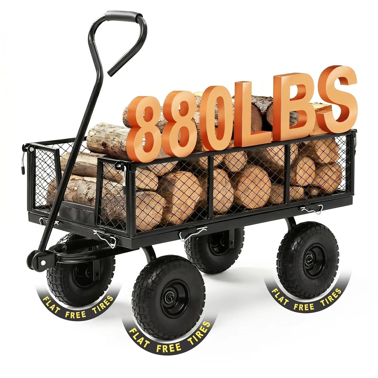 Heavy Duty Garden Wagon Cart – 880 LBS Steel Utility Cart with All-Terrain 3.50-4