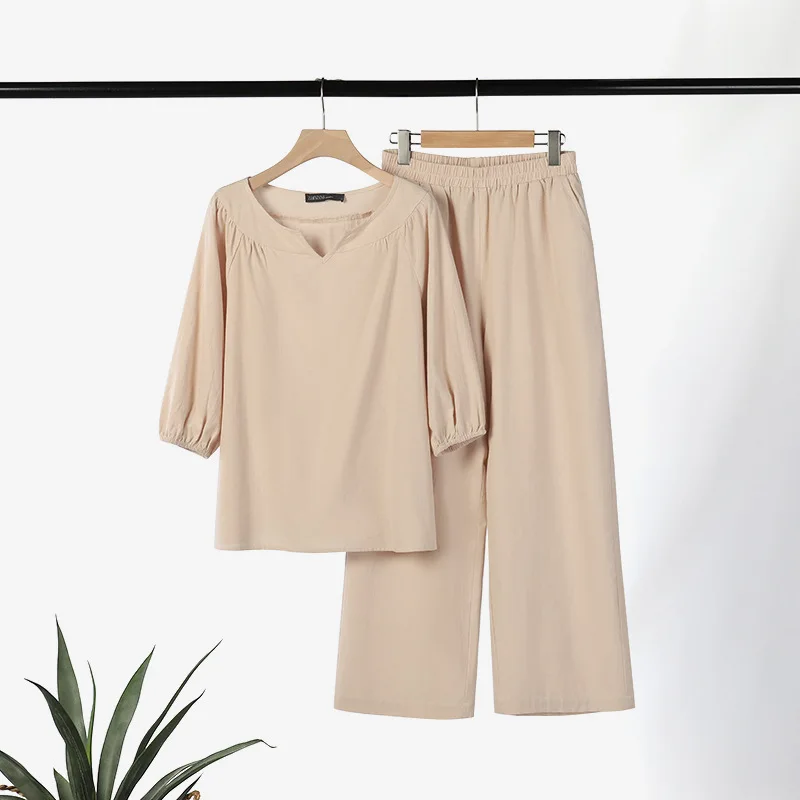 Fashion Cotton Linen Comfortable Two Piece Set Women 2024 Summer Autumn Solid Casual Tops Pants 2 Piece Sets Suit Women Outfits