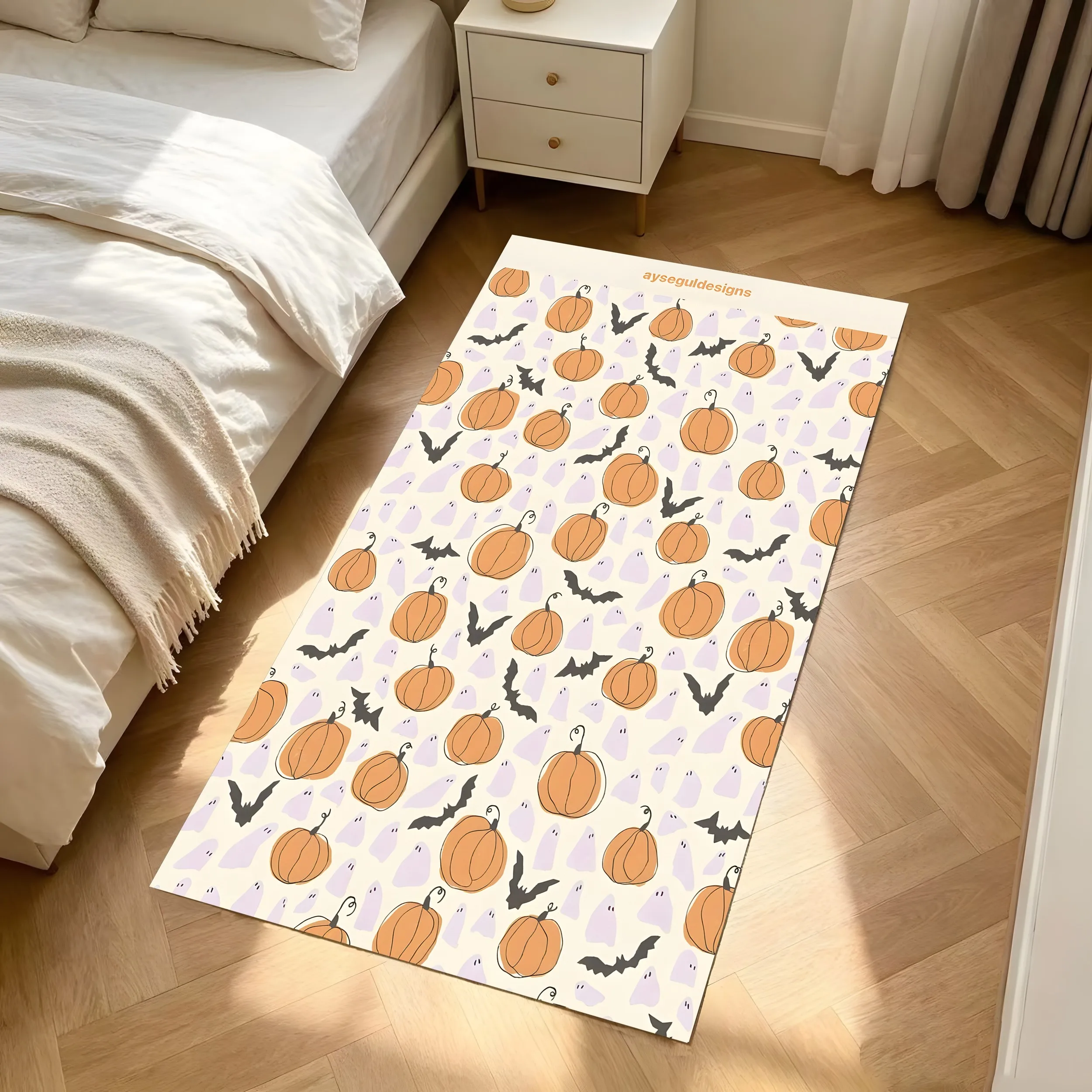 2D Carpet Pumpkin Bat Ghost Prints Full Cute Cartoon Charm Soft Refreshing Creating Perfect Halloween Atmosphere