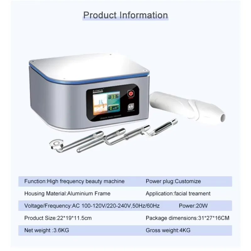 Factory Supply High Frequency Instrument Face Skin Care Waterproof Digital Touch Screen Aluminium Alloy Frame Desktop