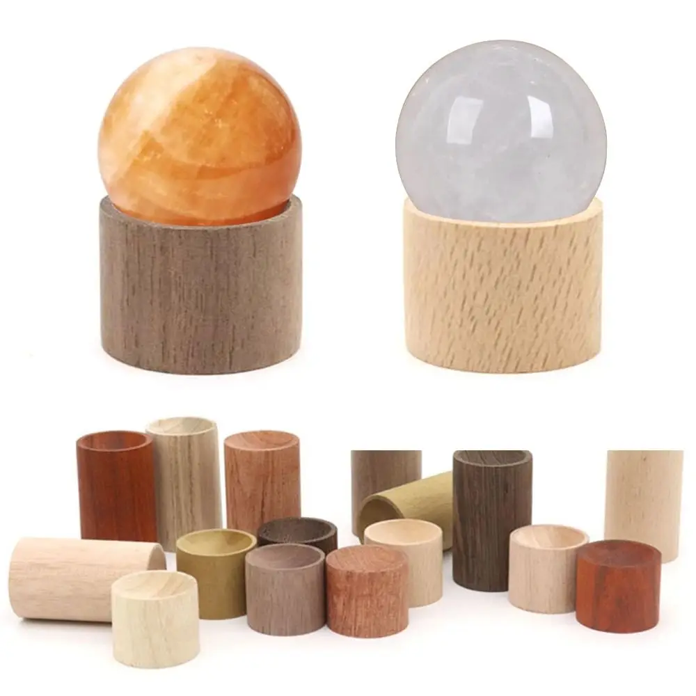 Wooden Crystal Ball Base Cylindrical Glass Sphere Display Stand Glassball Holder Photography Props Jewelry Stand Home Decoration