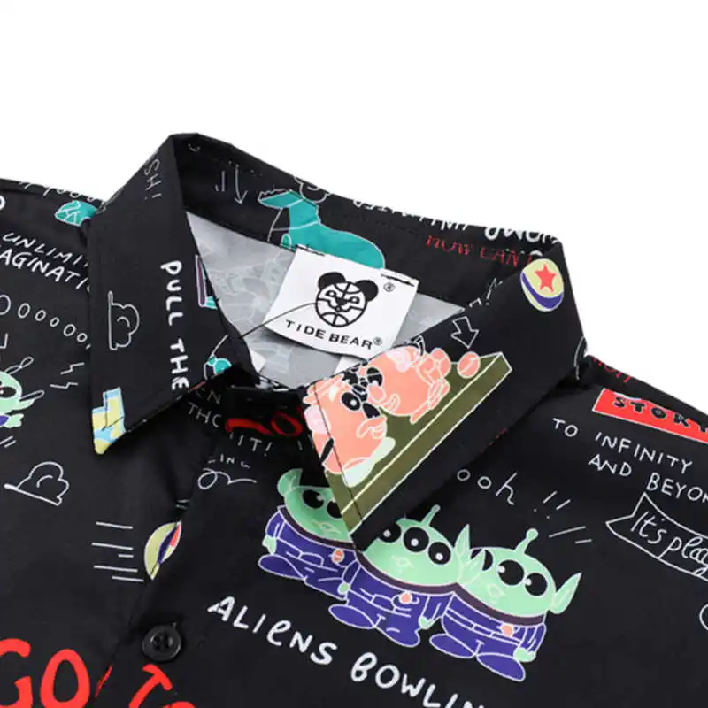 Summer Casual Fun Cartoon Print Thin Beach Vacation Short Sleeved Shirt for Men and Women Loose Plus Size Couple Shirts