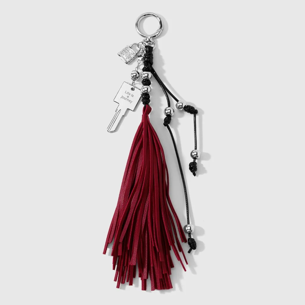 Leather Tassel Key Chain Dark Skeleton Key Chain Bag Charm Key Chain Adjustable For Daily Use Tote Bags Door Keys
