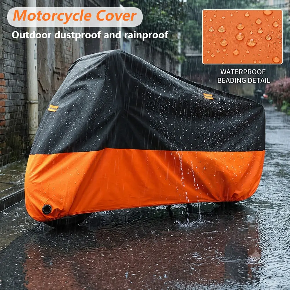 Motorcycle Cover Universal Waterproof Outdoor Dust UV Rain Sunshade Protector 190T Reflective Strips Lock Holes Storage Bag