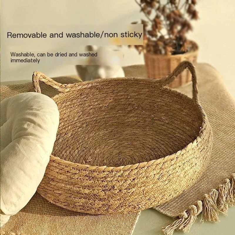 Rattan Woven Cat Bed, Estofados removíveis, Casa de dormir, Arranhão, Lavável, Pet Products, Acessórios, Four Seasons