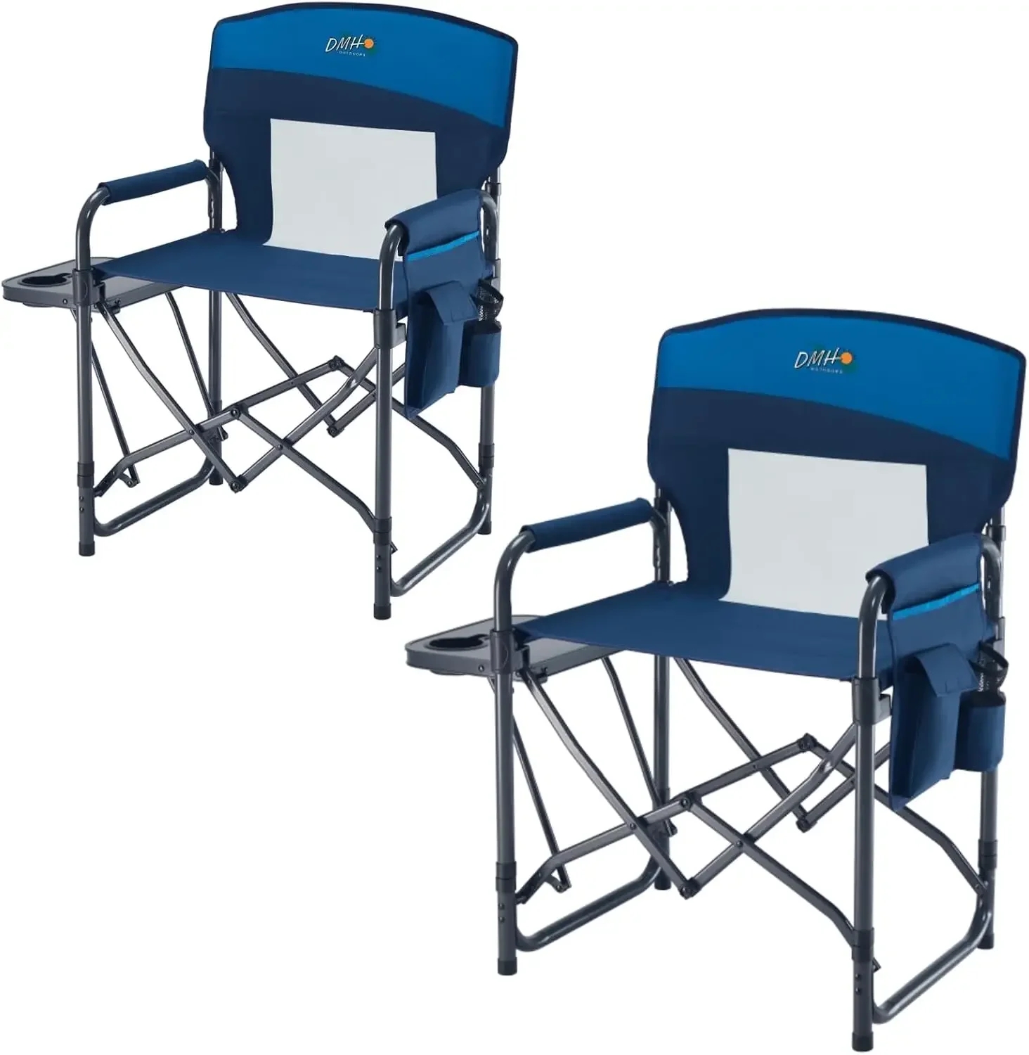 2 Pack Camping Chairs for Adults Directors Chair with Side Table, 1-Step Setup, Mesh Backrest Folding Lawn Chairs with Pocket