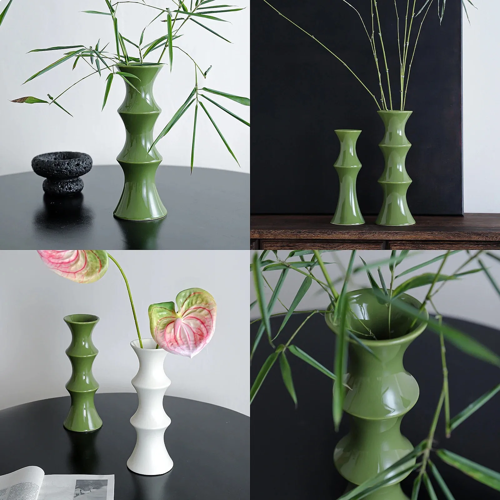 Retro Ceramic Bamboo Hydroponic Flower Vase Vintage Tabletop Decor Vintage Style Flower Arrangement for Home Decor