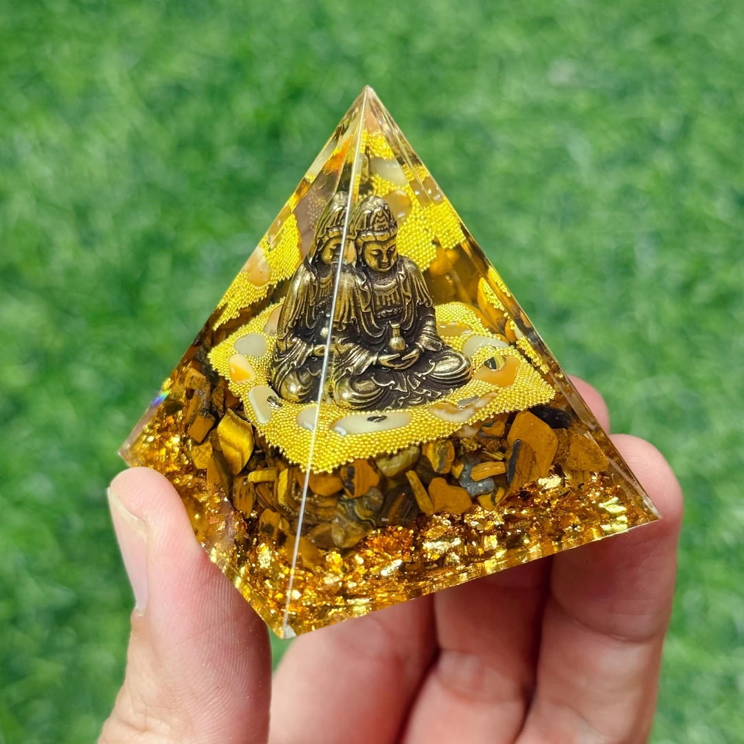 1 قطعة عين النمر الذهبي أوغان الهرم ، تمثال بوذا الحلي ، الحرف اليدوية الكريستال الزخرفية الداخلية