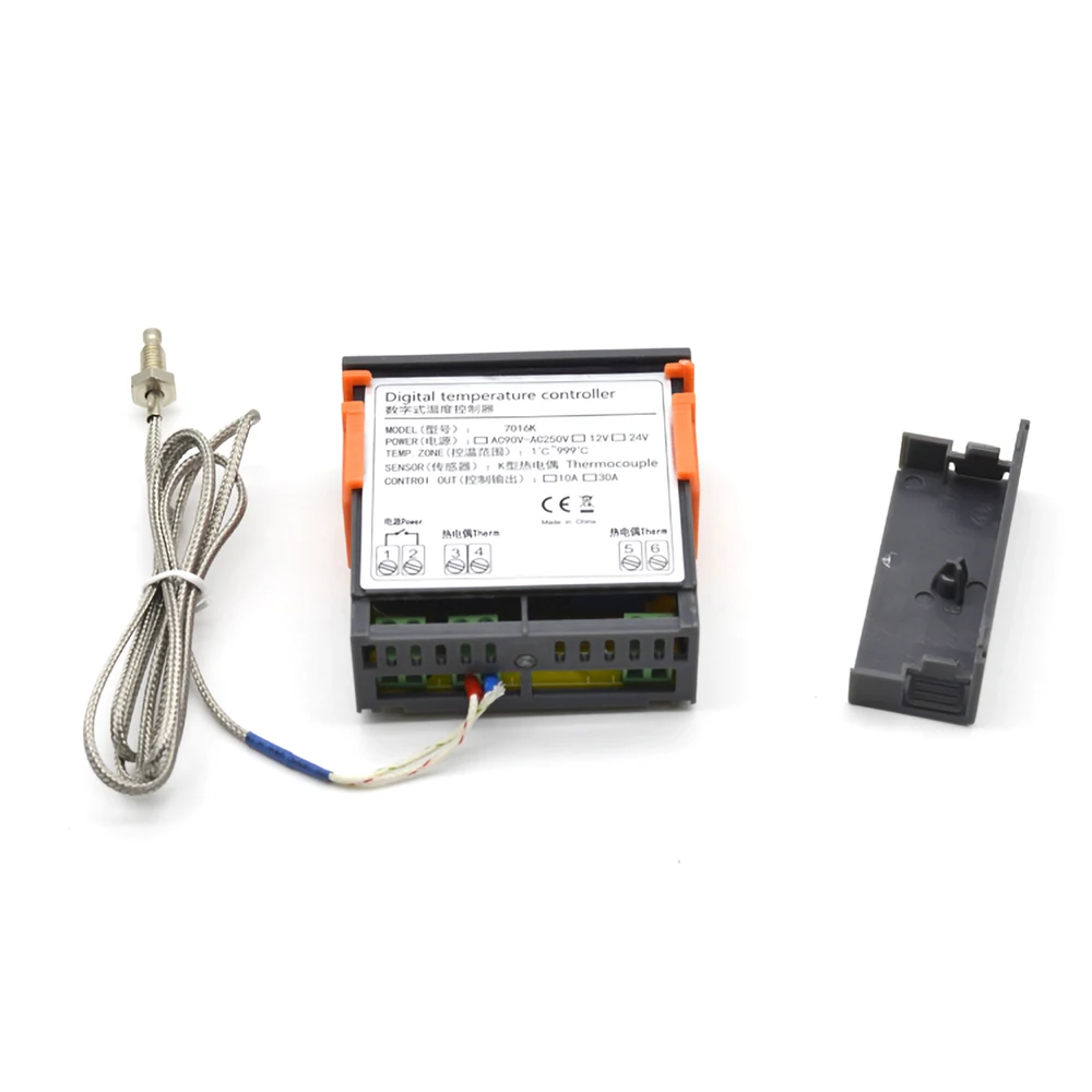 7016K Digital thermostat 10A/30A K-type thermocouple 1M Temperature control range: 1-999℃ Relay output 10V/24V/110V/220V