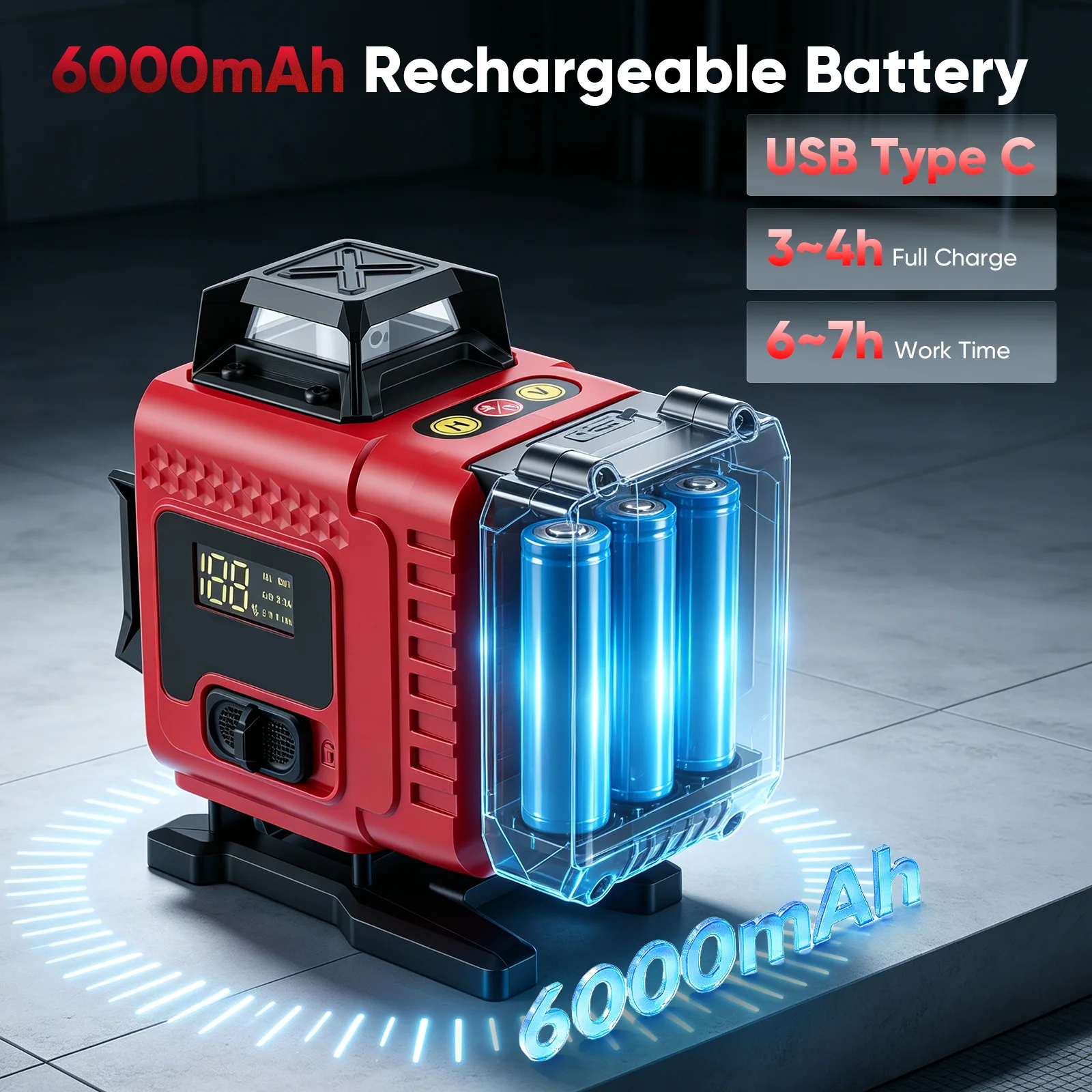 Poziomica laserowa ze statywem, samopoziomująca, 4*360 ° , 4D, laserowy poziomik z 16 liniami, zasilany baterią o pojemności 4800 mAh, zielony laser, poziomik z funkcją pulsacyjną, obrotowa podstawa,