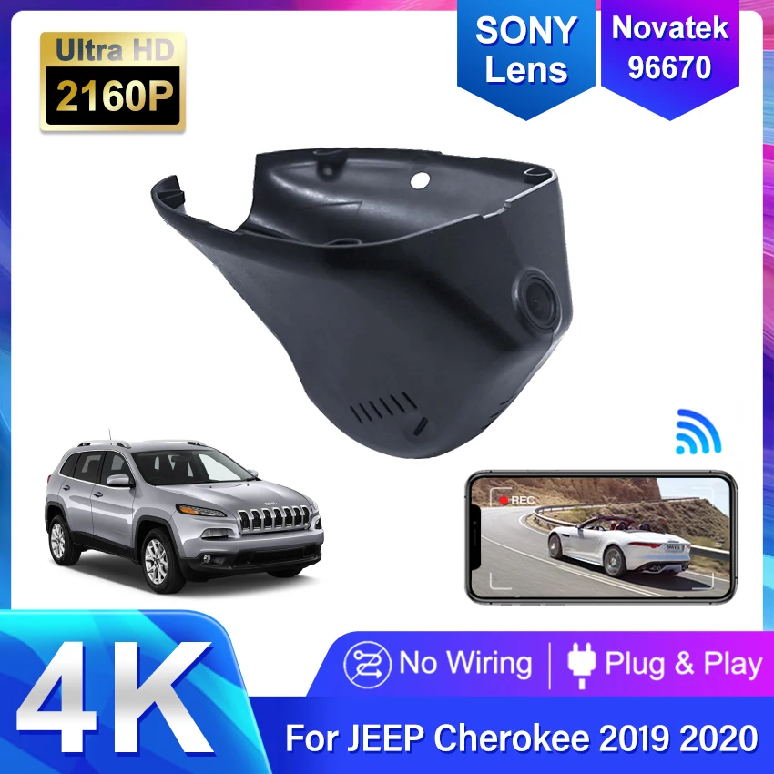 4K 2160P Wifi Car DVR Video Recorder Dashcam For Jeep Cherokee KL 2.0T Low Configuration 2019 2020 Control by Mobile APP