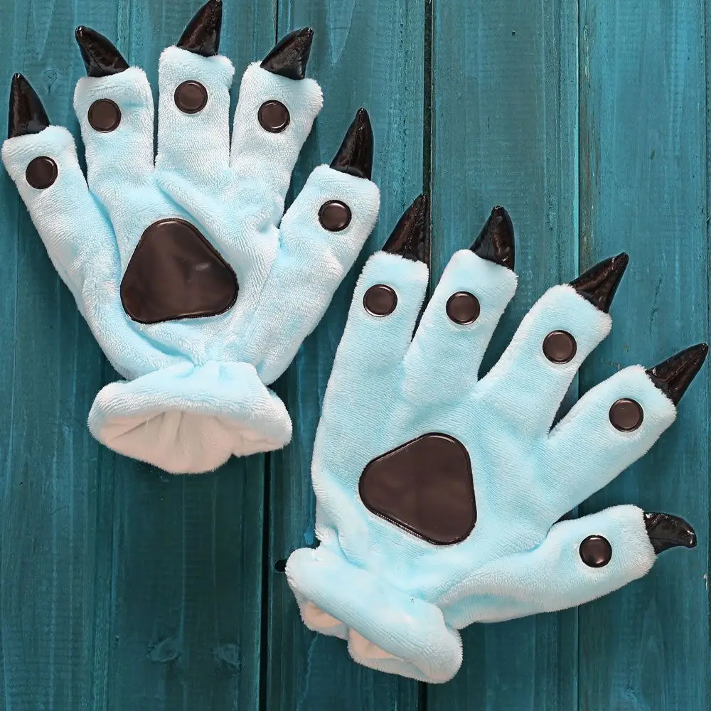 Gloves Flannel Kigurumis Animal Gloves Warm Up Thickening Animal Paw Gloves Soft Cartoon Dinosaur Gloves Cosplay