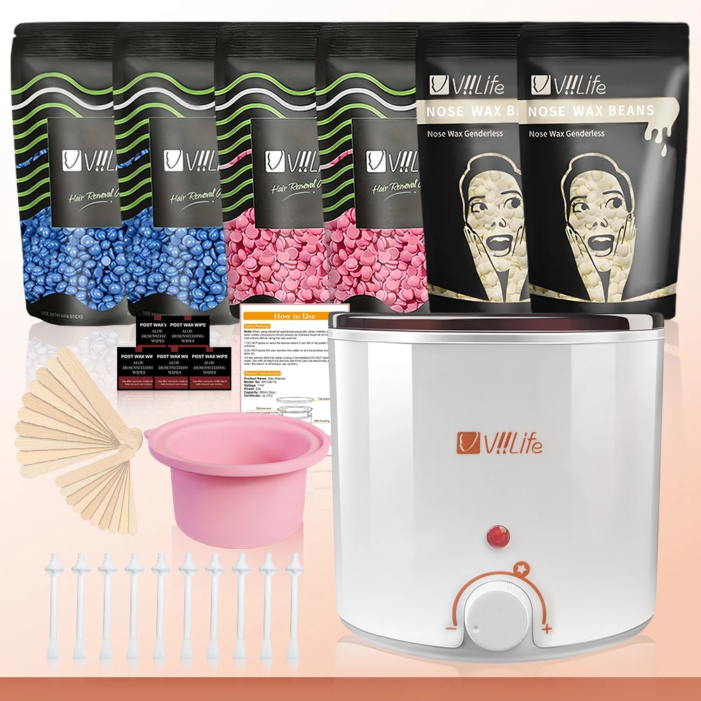 Waxing Kit for Women and Men Knob Switch Wax Pot Warmer, Brazilian Bikini Hair Removal Kit with 10.6oz Hard Wax Beads 26 Accessories with 10 PCS Applicators, 20 Stick 5PCS Wet Wipes and Silicone Bowl Professional for Face, Leg, Eyebrow, Body at Home