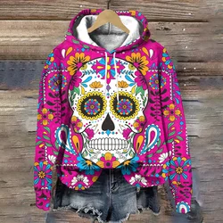 Day of the Dead Pullover Hoodies Fashion Skulls Print Designer Odzież damska Tops Jesień Luźny trend Bluzy damskie