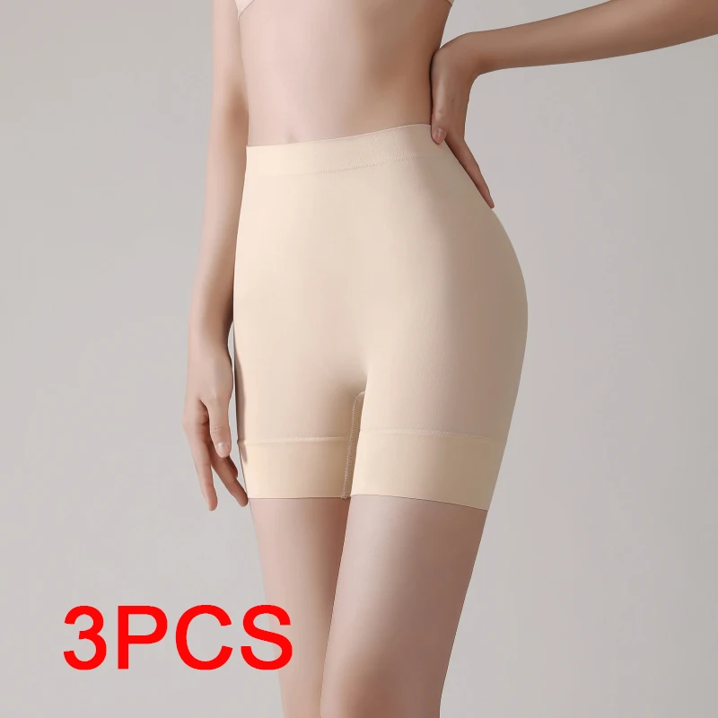3PCS Plus Size Shorts Seamless Underwear for Women's Summer High Waist Safety Short Pants Butt Lift Protective Shorts Panties