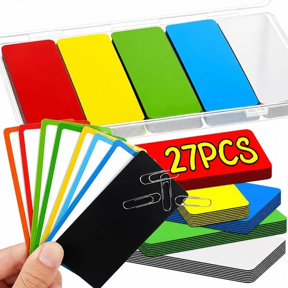27pcs Dry Erase Magnetic Labels Erasable Reusable Erasable Fridge Magnet Labels Color Magnetic Tags Storage Organization