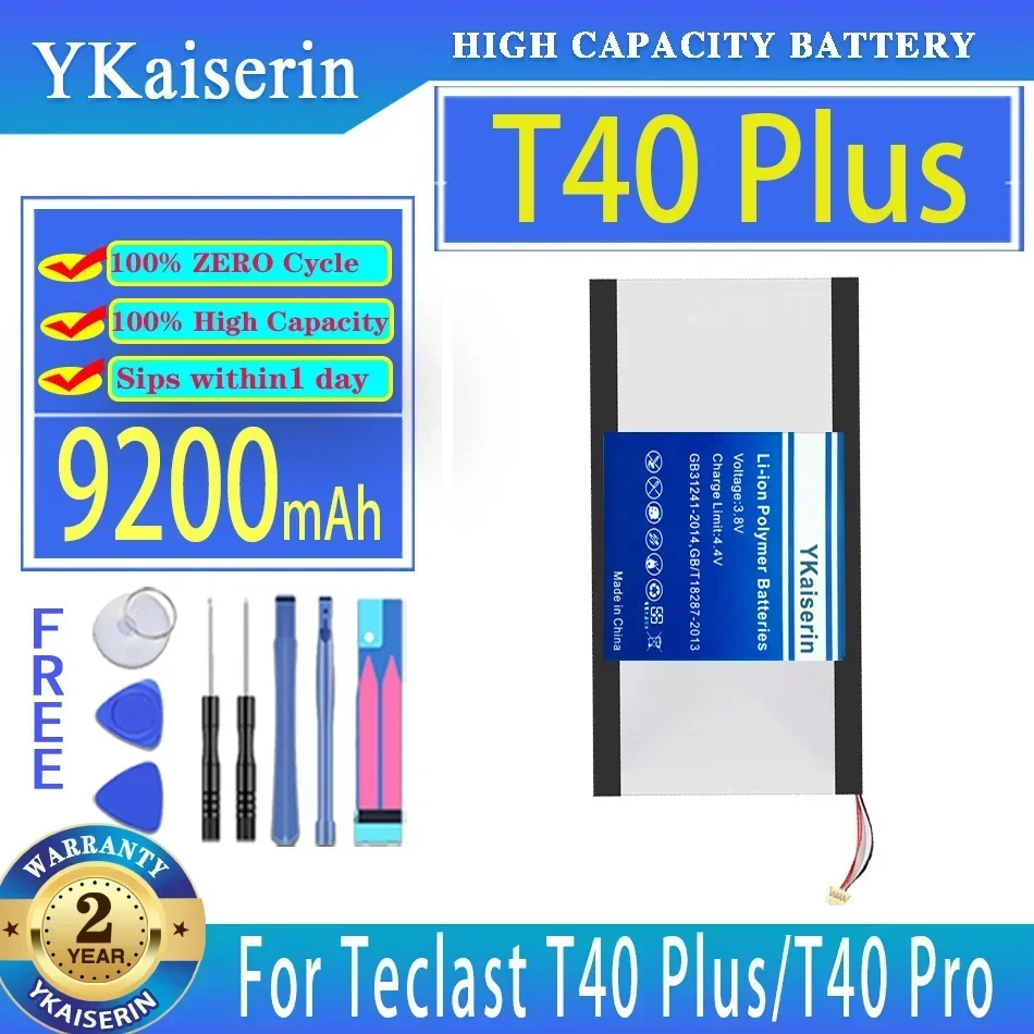 YKaiserin-Batterie de remplacement pour ordinateur portable, 9200mAh, pour Patch last T40 Plus/PRO T40Pro, tablette PC, 5 prises 24.com