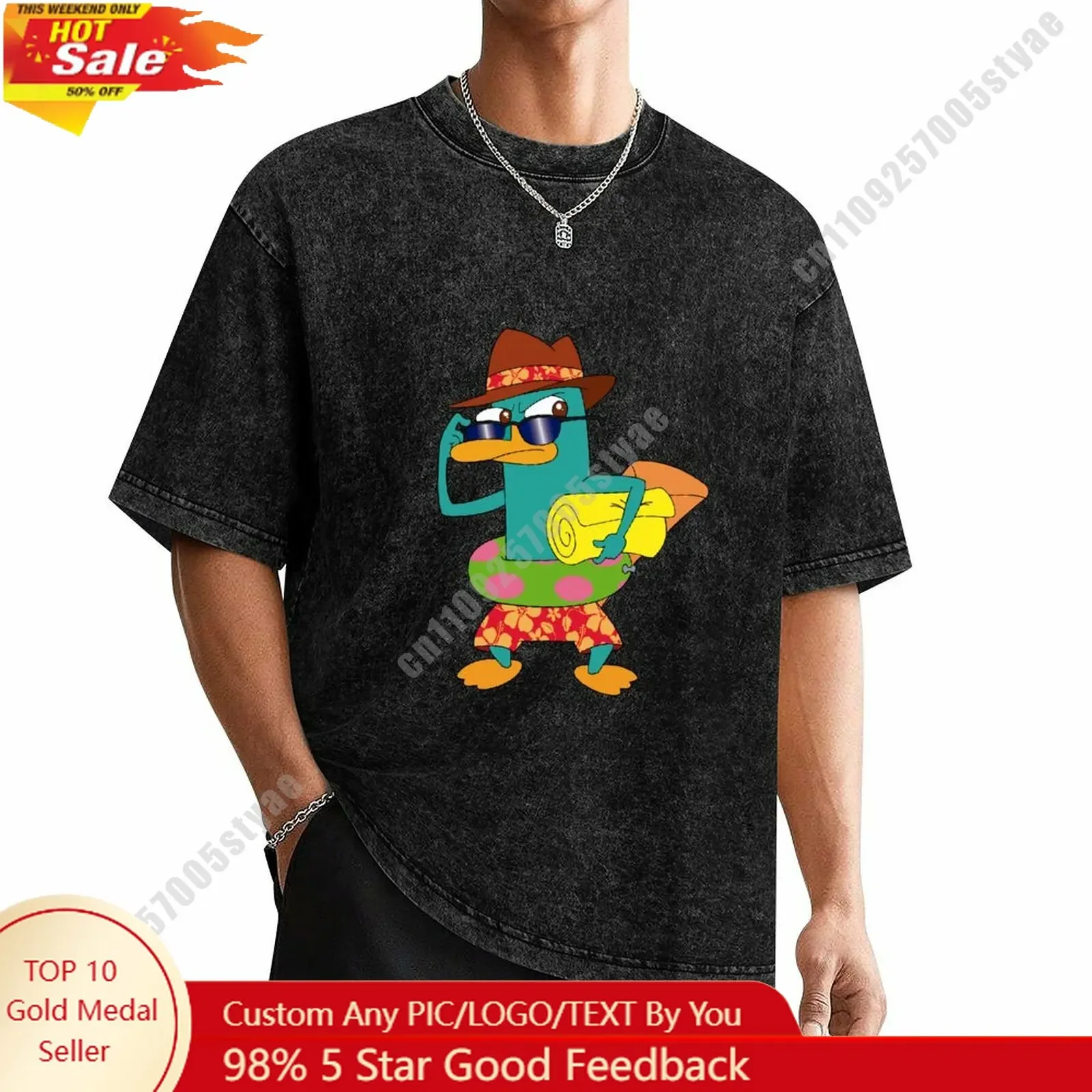

Perry The Platypus T Shirt Disney Customizable Personalize Your Own Design Heat Transfer Printing Vintage Shoulder T-shirt