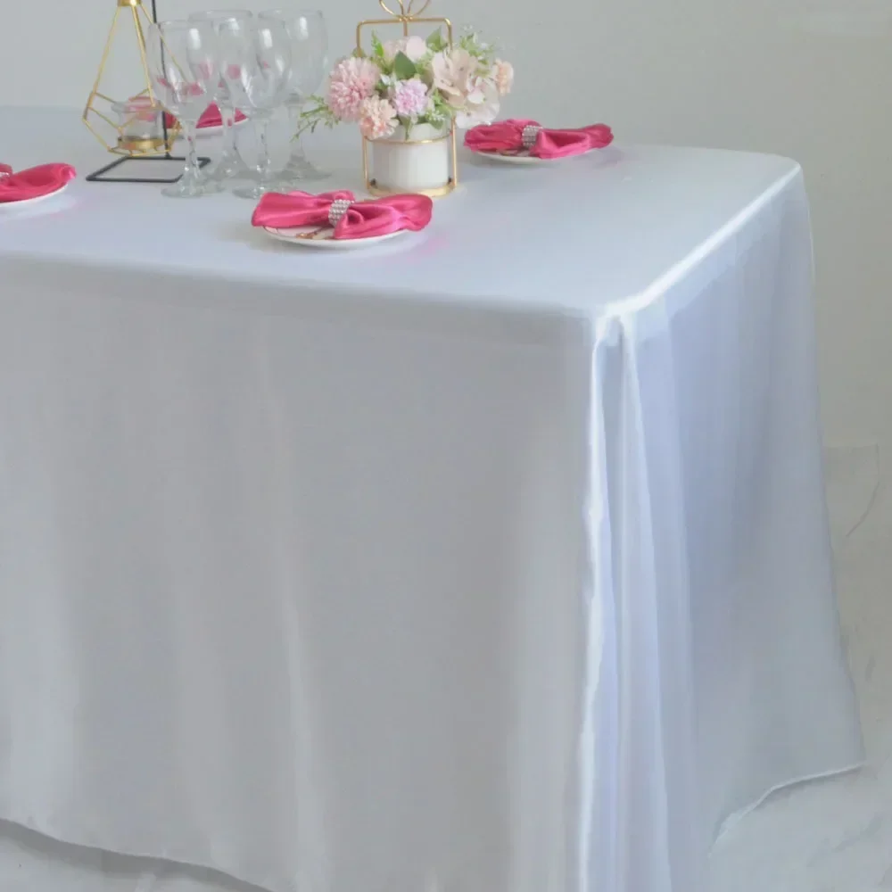 （White/Red/Pink) 145x180cm Satin Tablecloth Overlays For Wedding Mariage Party Dercoration Christmas Birthday Dining Table Cover