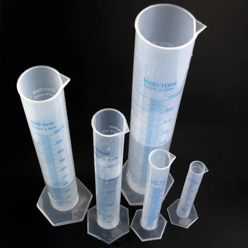 5pcs Transparent Measuring Plastic Graduated Cylinder Plastic Test Liquid Tube Lab Tool 50ml / 100ml / 250ml / 500ml / 1000ml