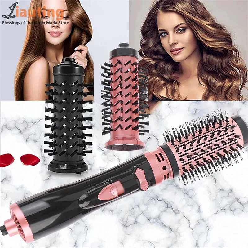 Hair Dryer Brush 2 In 1 Hot Air Spin Brush Curling Straightening Styling Auto-Rotating Ionic Round Blow Hair Dryer Volumizer