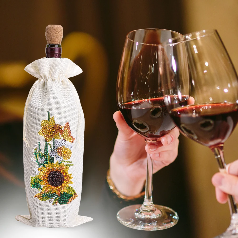 

4pcs DIY Diamond Painting Wine Bag Kit Rhinestones Liquor Bottle Cover (Flower)