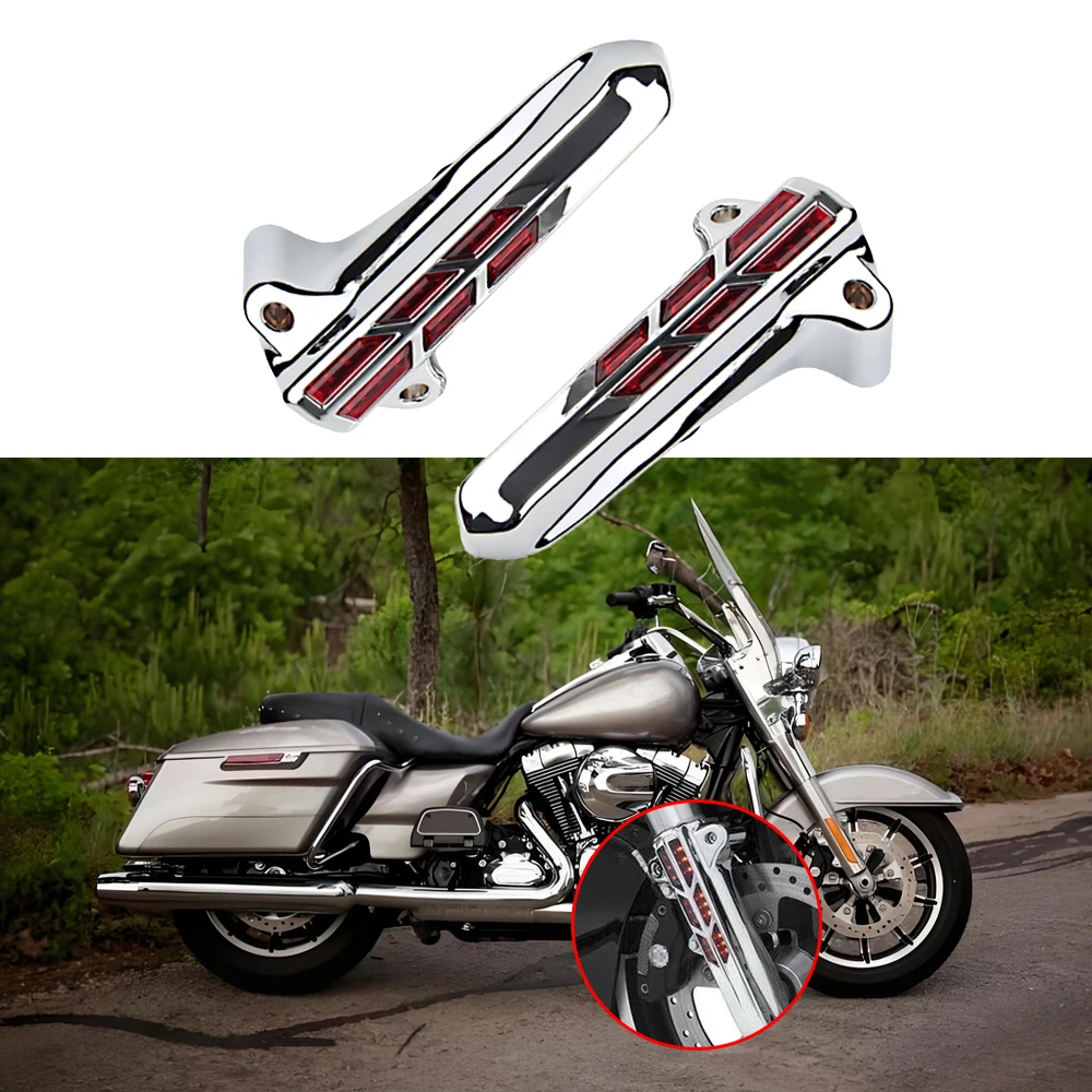 Mototcycle Front Lower Fork Leg Covers LED Red Light for Harley Touring Electra Road Street Glide 2014 2015 2016 2017-2022