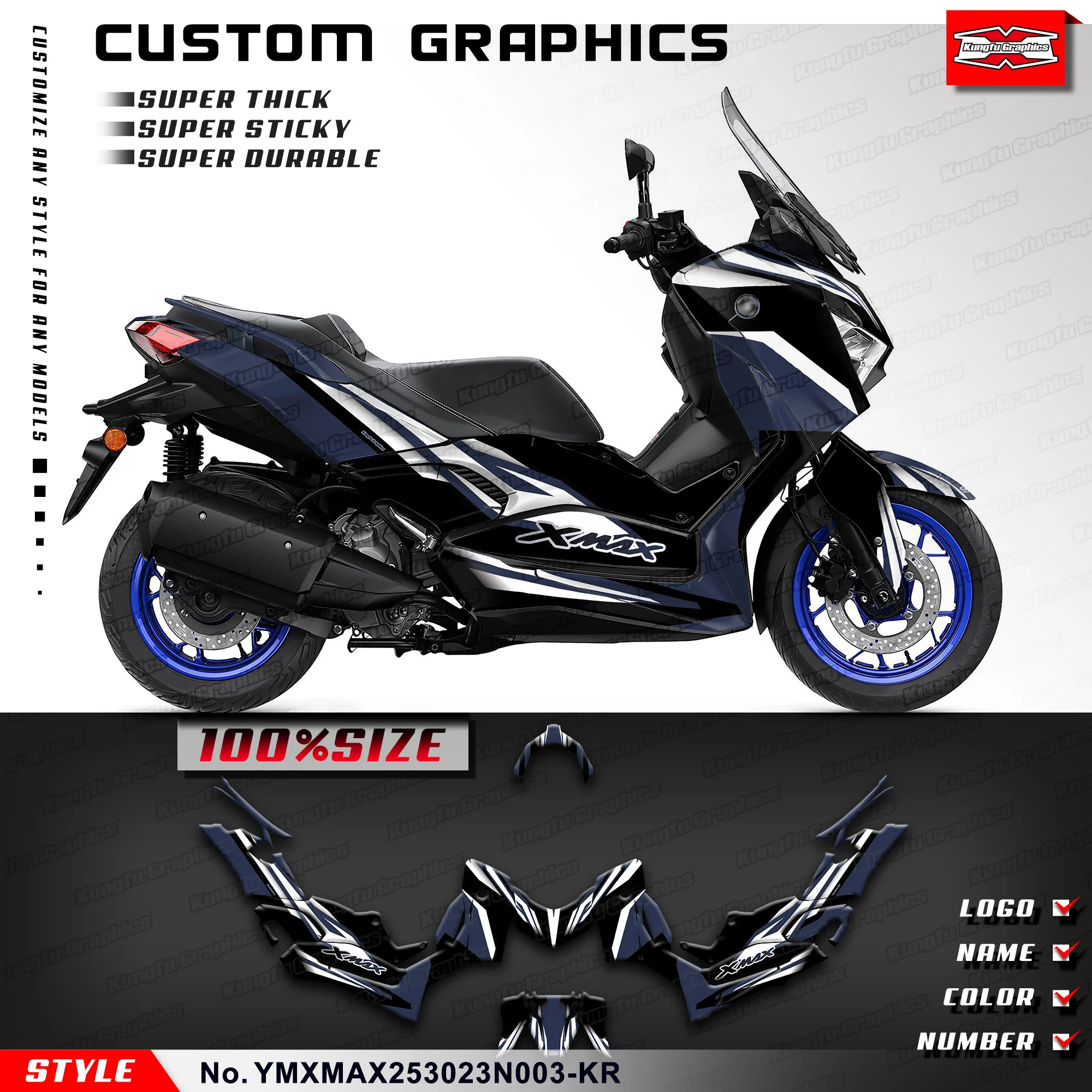 

KUNGFU GRAPHICS Motorcycle Decals Vinyl Wrap for Yamaha XMAX 250 300 2023 2024, YMXMAX253023N003-KR