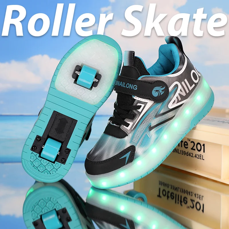 children's-2-wheels-dual-use-deformation-roller-walk-shoe-luminous-led-light-skate-shoe-usb-charging-outdoor-casual-sneaker