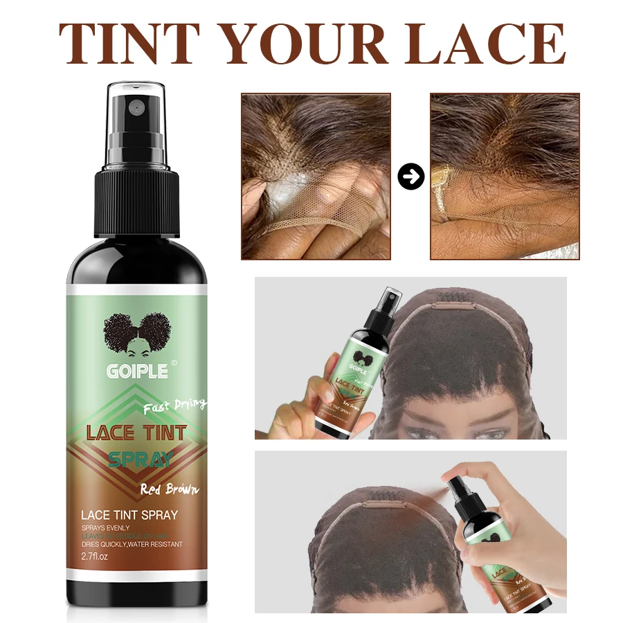 GOIPLE Peluca de encaje tinte en aerosol Mousse teñido sin grasa y suave cera para el cabello Control de cera con borde flyaway y diadema con cepillo 5 uds