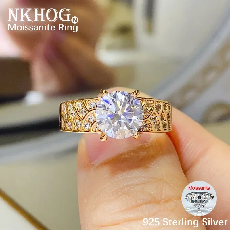 

NKHOG Real Moissanite Ring S925 Sterling Silver Plated 18K Gold Women Men Tested Pass Wedding Band Party Gift Rings Fine Jewelry