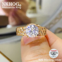 NKHOG Real Moissanite Ring S925 Sterling Silver Plated 18K Gold Women Men Tested Pass Wedding Band Party Gift Rings Fine Jewelry