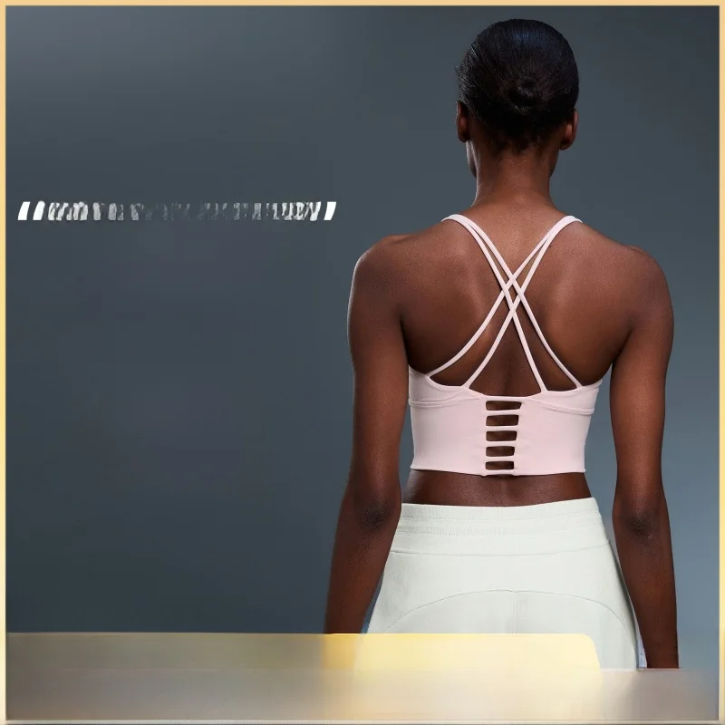 

Spaghetti Straps Cross Back Sports Bra High Strength Bubble Wrap Fitness Yoga Top Women's Active Wear D19095