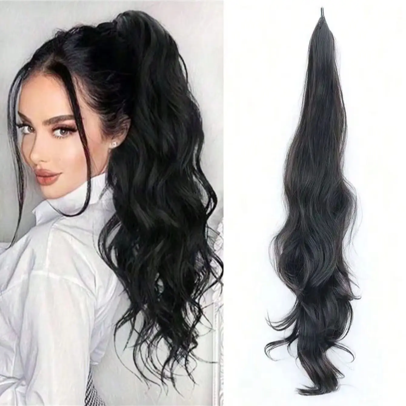 

32inch Flexible Wrap Around Ponytail Extension Long Wavy Curly Hair Extensions Synthetic Hairpieces for Women Daily Party Use