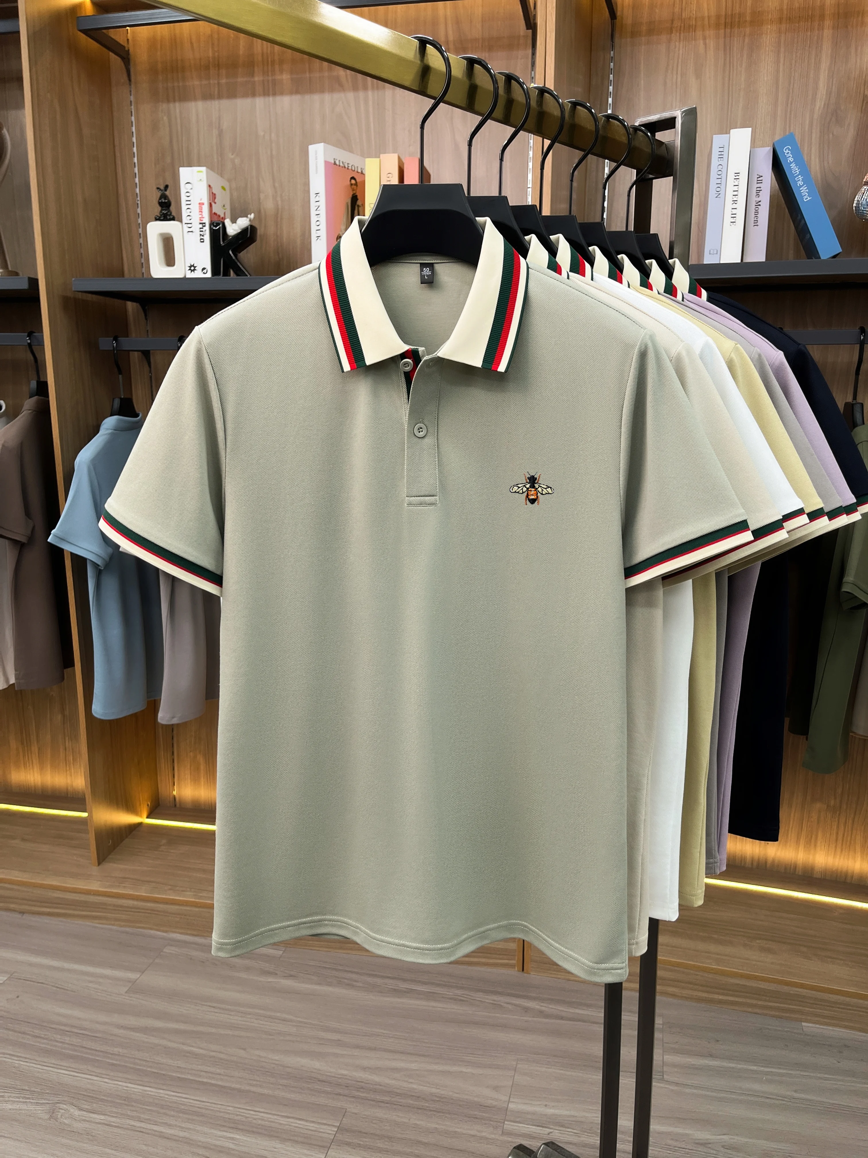 High-End Seide Baumwolle Kurzarm Herren POLO Shirt Sommer Mode Marke Boutique Bienen Stickerei Freizeit Business Flip-up T-Shirt – Detail 12