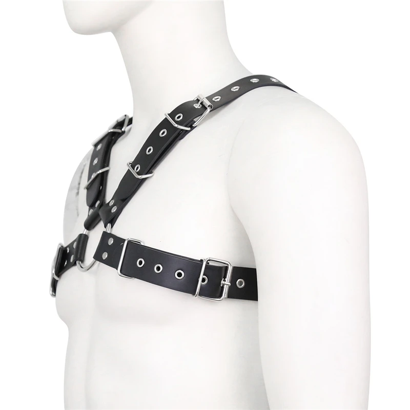 PU Leather Mens Harness Belts Fetish Gay Clothing Male Body Straps Lingerie Punk Rave Shoulder Chest Harness Men Costumes