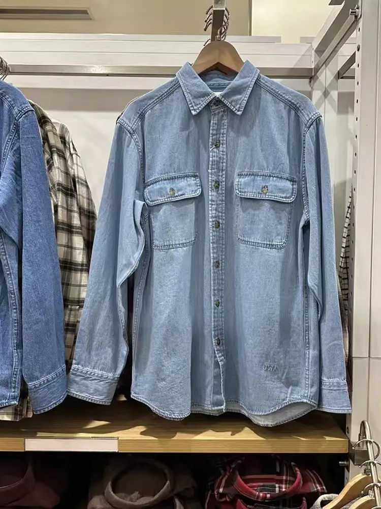 

Waed Denim Long Sve irt Spring Autumn ex Loose Fit Casual Sle Pure Color Collaboration Edition Jeans irt