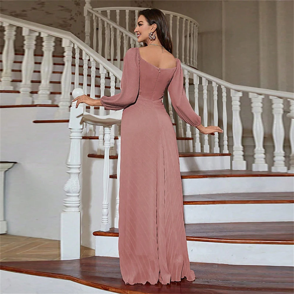 Chiffon rosa Abaya diamante pieghettato moda donna musulmana manica lunga maxi abiti Turchia Eid abito da festa abiti da sera abbigliamento