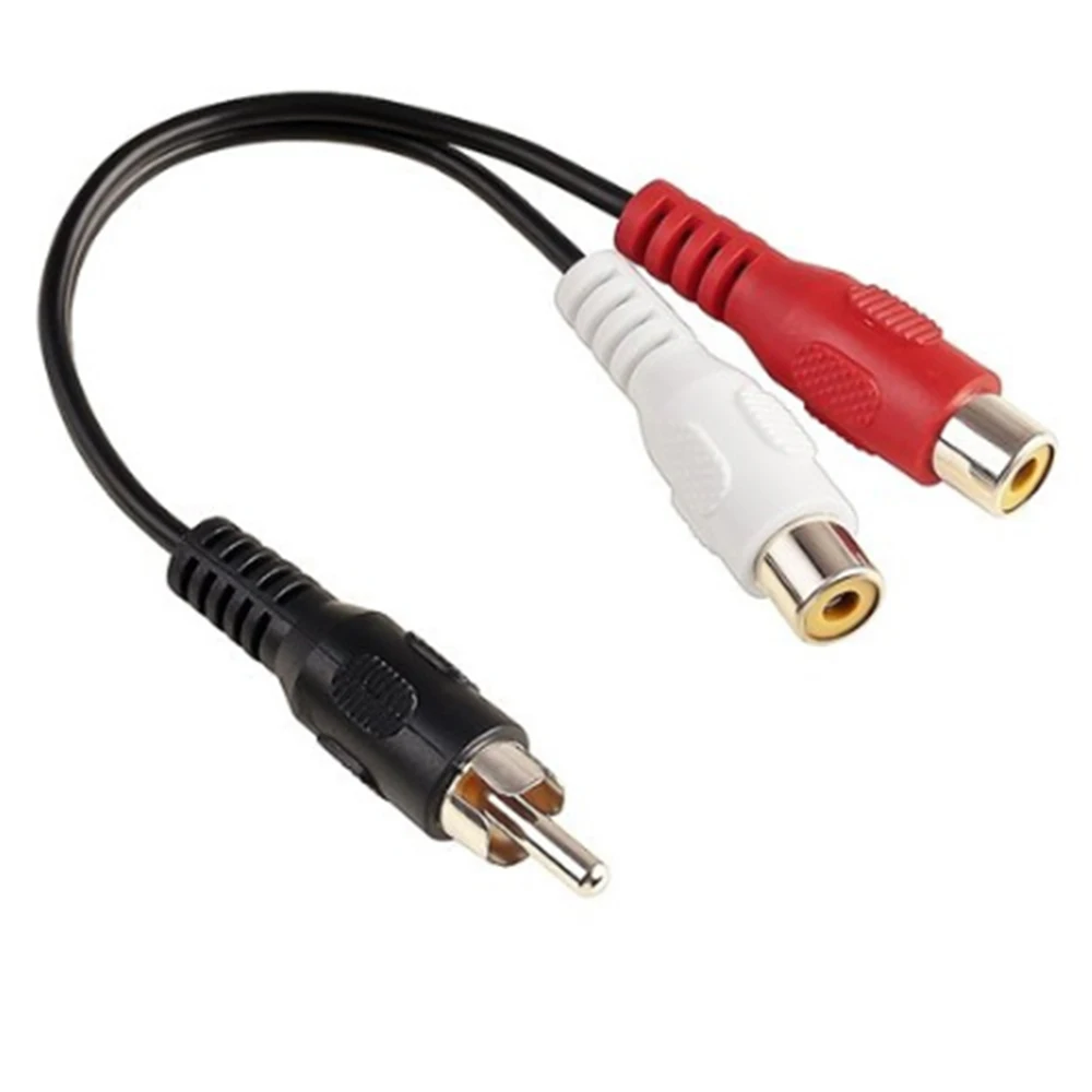 1 RCA Male Mono To 2 RCA Female Stereo Audio Splitter A/V Y Cable Cord