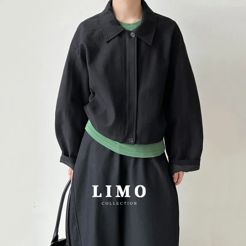 

LIMO Minimalist High End Feel Lapel Jacket Coat for Women Short Style Autumn New Casual Loose Cotton Linen Top