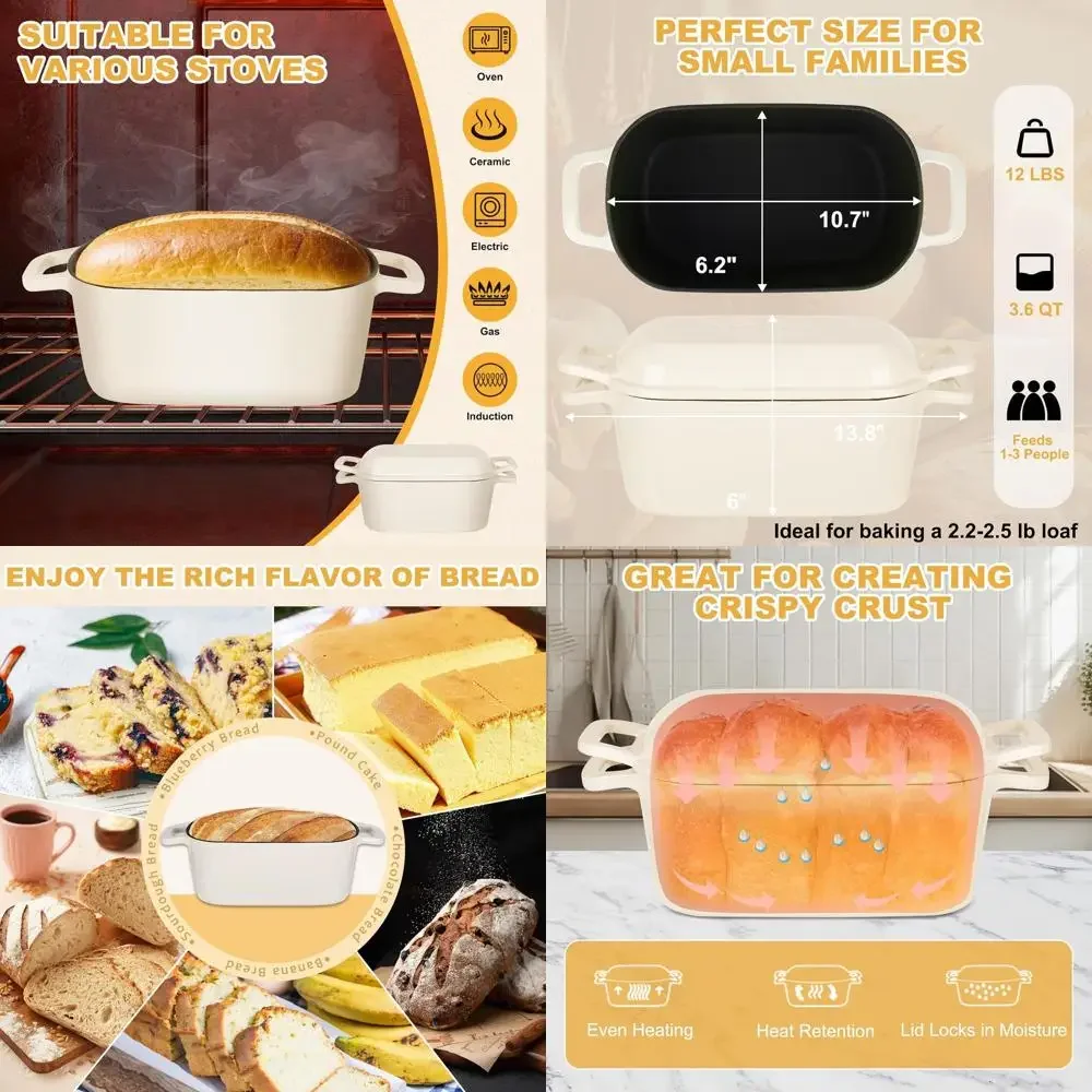 

Enameled Cast Iron Dutch Oven, 3.6 Quart, Perfect for Sourdough Bread Baking